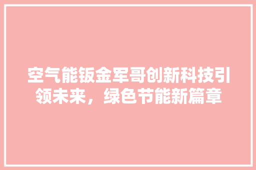 空气能钣金军哥创新科技引领未来，绿色节能新篇章