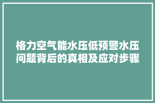 格力空气能水压低预警水压问题背后的真相及应对步骤 汽车维修