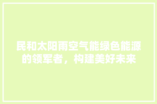 民和太阳雨空气能绿色能源的领军者，构建美好未来
