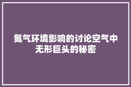 氮气环境影响的讨论空气中无形巨头的秘密 综合便民