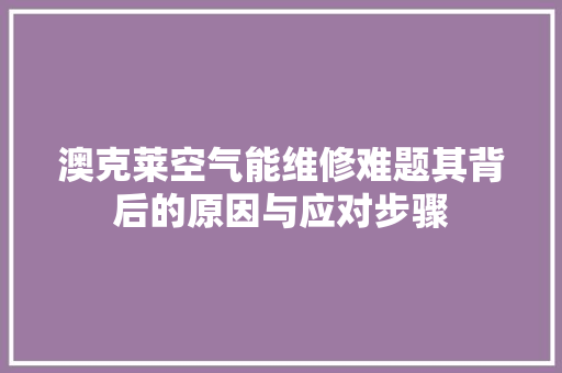 澳克莱空气能维修难题其背后的原因与应对步骤