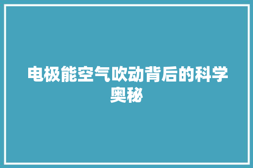 电极能空气吹动背后的科学奥秘 厨房维修