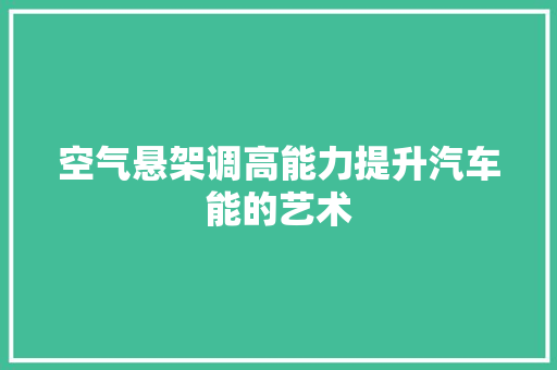 空气悬架调高能力提升汽车能的艺术 家电维修