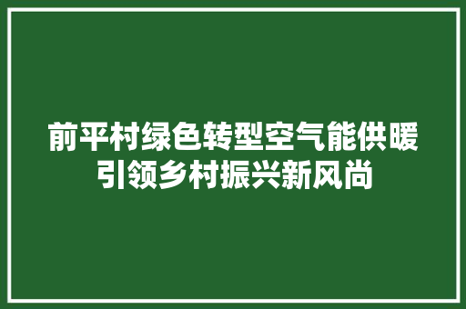 前平村绿色转型空气能供暖引领乡村振兴新风尚