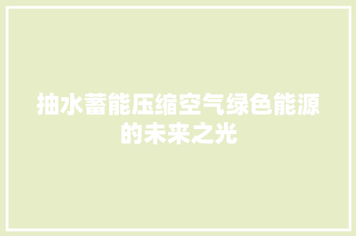 抽水蓄能压缩空气绿色能源的未来之光