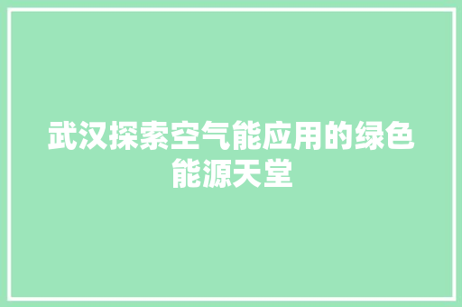 武汉探索空气能应用的绿色能源天堂 家电维修