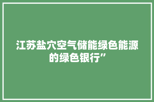 江苏盐穴空气储能绿色能源的绿色银行”