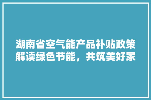 湖南省空气能产品补贴政策解读绿色节能，共筑美好家园 汽车维修