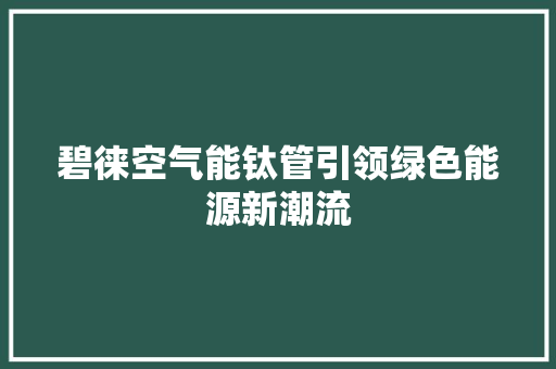 碧徕空气能钛管引领绿色能源新潮流 家电维修
