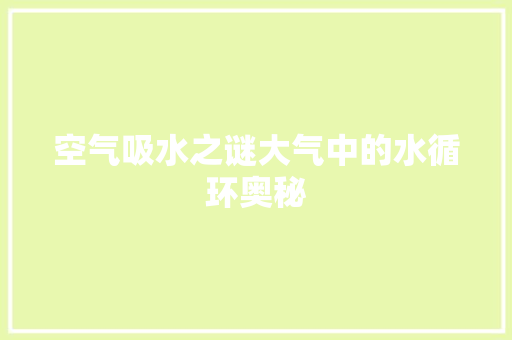 空气吸水之谜大气中的水循环奥秘 家电维修
