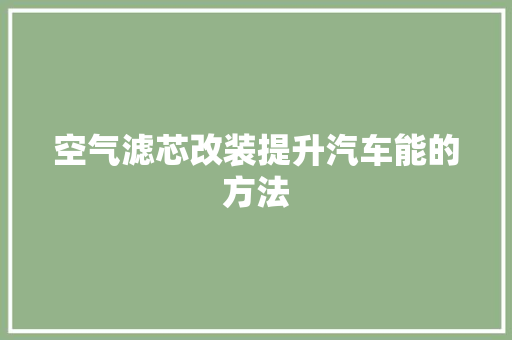 空气滤芯改装提升汽车能的方法 厨房维修