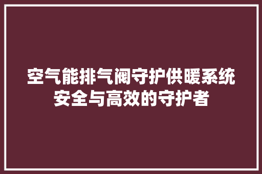 空气能排气阀守护供暖系统安全与高效的守护者