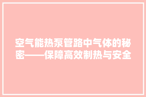 空气能热泵管路中气体的秘密——保障高效制热与安全运行的守护者 厨房维修