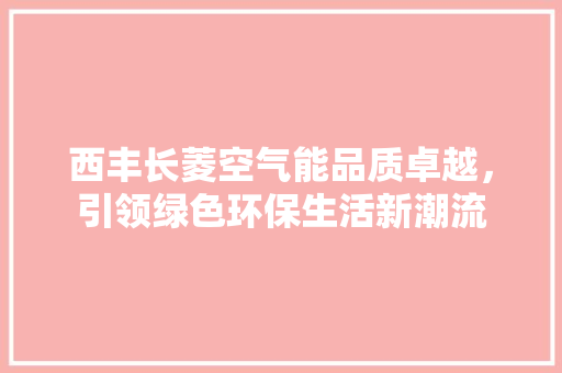 西丰长菱空气能品质卓越，引领绿色环保生活新潮流 厨房维修