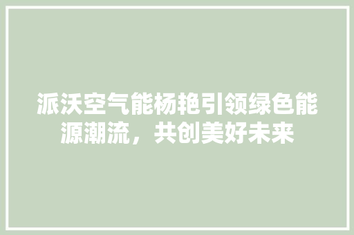 派沃空气能杨艳引领绿色能源潮流，共创美好未来