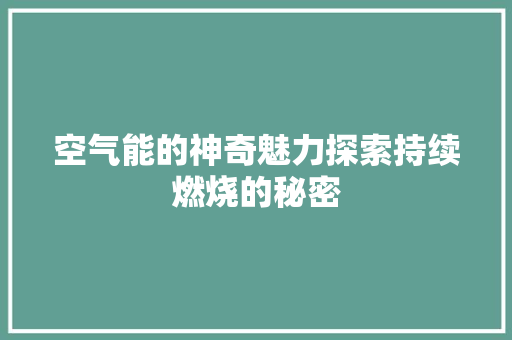 空气能的神奇魅力探索持续燃烧的秘密 厨房维修