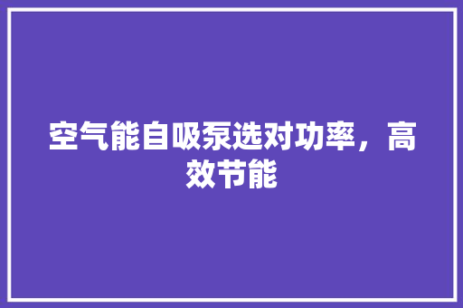空气能自吸泵选对功率，高效节能