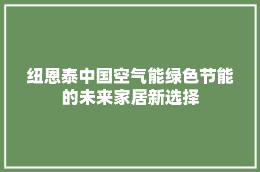 纽恩泰中国空气能绿色节能的未来家居新选择