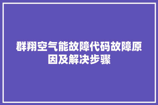 群翔空气能故障代码故障原因及解决步骤