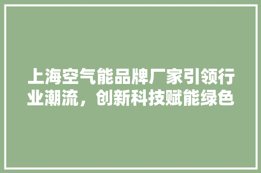 上海空气能品牌厂家引领行业潮流，创新科技赋能绿色生活 汽车维修