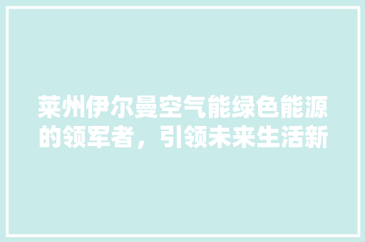莱州伊尔曼空气能绿色能源的领军者，引领未来生活新风尚