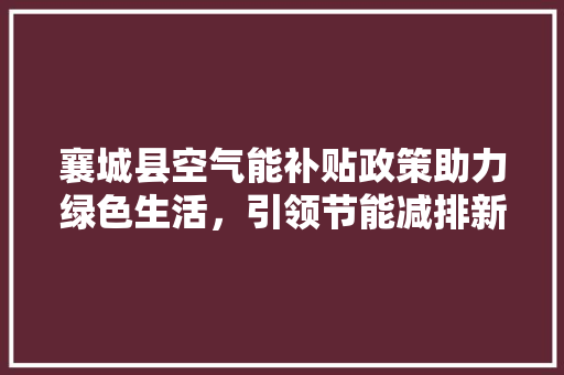 襄城县空气能补贴政策助力绿色生活，引领节能减排新风尚