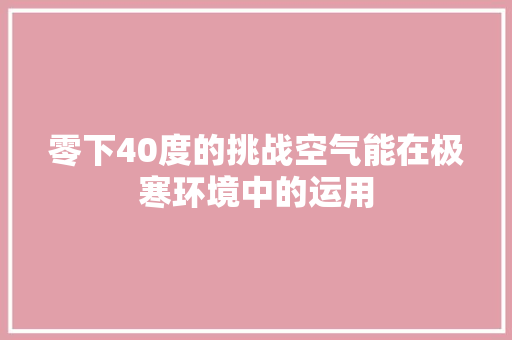 零下40度的挑战空气能在极寒环境中的运用