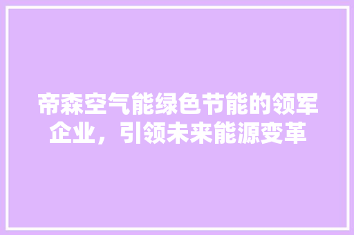 帝森空气能绿色节能的领军企业，引领未来能源变革