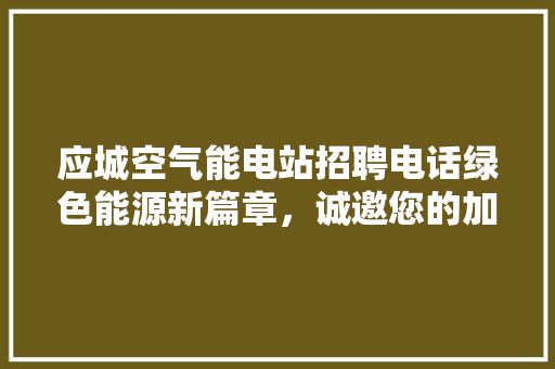 应城空气能电站招聘电话绿色能源新篇章，诚邀您的加入