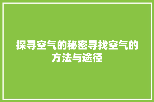探寻空气的秘密寻找空气的方法与途径