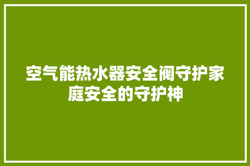 空气能热水器安全阀守护家庭安全的守护神