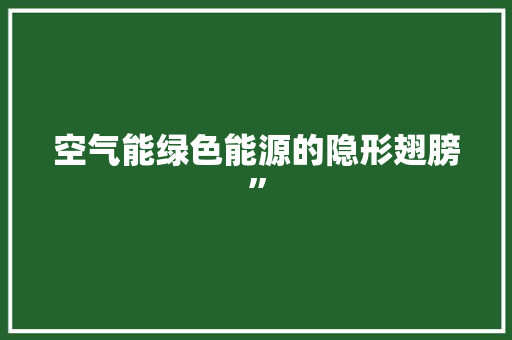 空气能绿色能源的隐形翅膀”