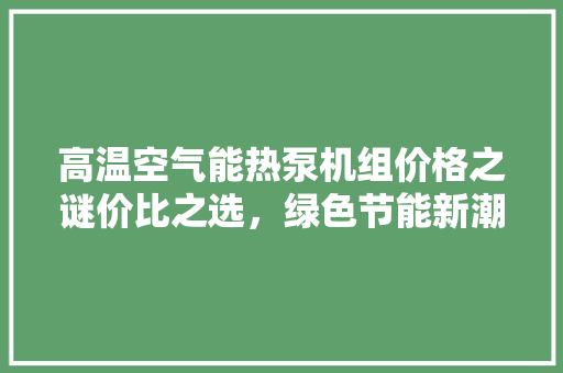 高温空气能热泵机组价格之谜价比之选，绿色节能新潮流 家电维修