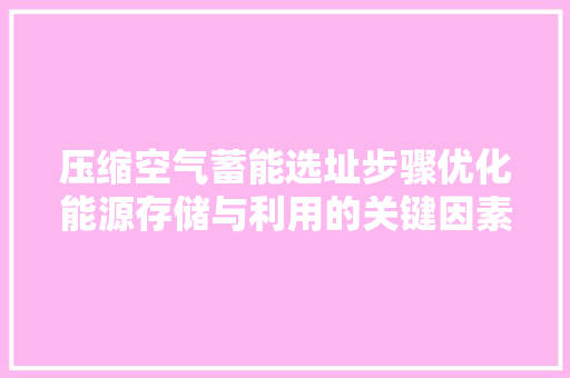 压缩空气蓄能选址步骤优化能源存储与利用的关键因素