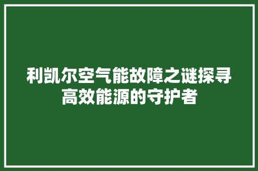 利凯尔空气能故障之谜探寻高效能源的守护者
