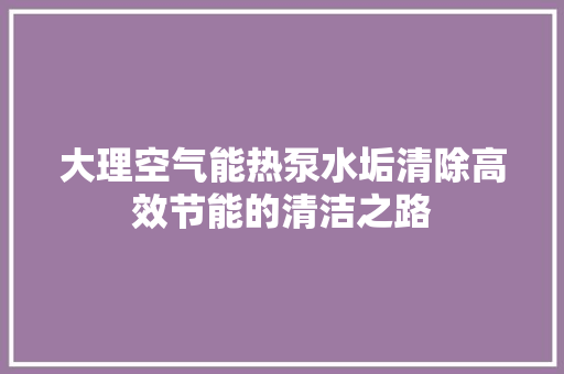 大理空气能热泵水垢清除高效节能的清洁之路