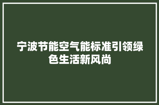 宁波节能空气能标准引领绿色生活新风尚