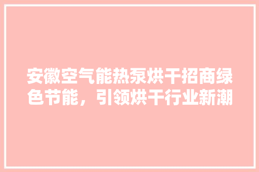 安徽空气能热泵烘干招商绿色节能，引领烘干行业新潮流