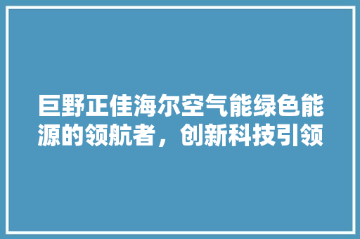 巨野正佳海尔空气能绿色能源的领航者，创新科技引领未来生活 汽车维修