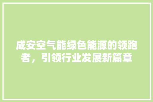 成安空气能绿色能源的领跑者，引领行业发展新篇章 汽车维修