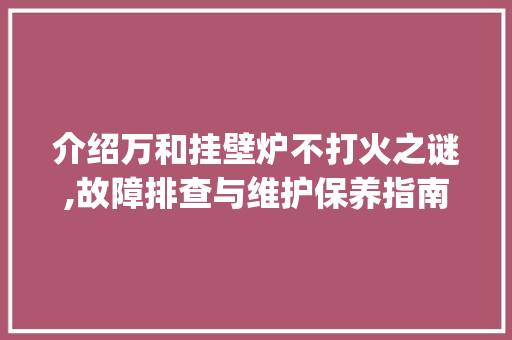 介绍万和挂壁炉不打火之谜,故障排查与维护保养指南_万和挂壁炉不打火 介绍万和挂壁炉不打火之谜,故障排查与维护保养指南_万和挂壁炉不打火 综合便民