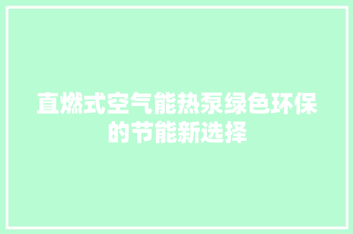 直燃式空气能热泵绿色环保的节能新选择
