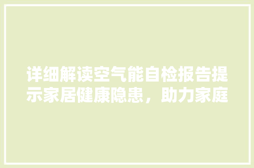 详细解读空气能自检报告提示家居健康隐患，助力家庭安全 家电维修