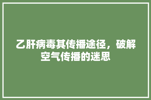 乙肝病毒其传播途径，破解空气传播的迷思
