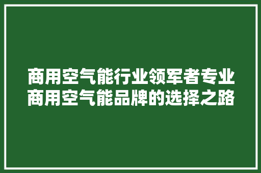 商用空气能行业领军者专业商用空气能品牌的选择之路