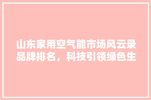 山东家用空气能市场风云录品牌排名，科技引领绿色生活 厨房维修