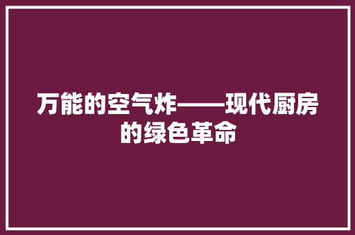 万能的空气炸——现代厨房的绿色革命