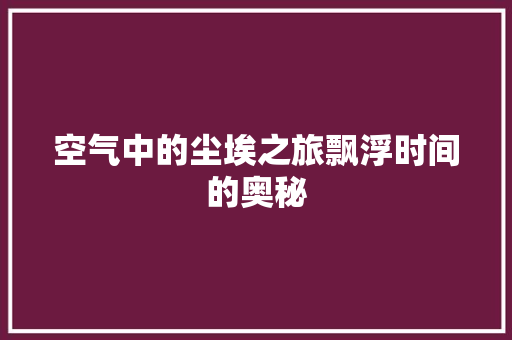 空气中的尘埃之旅飘浮时间的奥秘 汽车维修