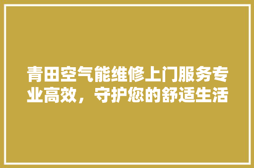 青田空气能维修上门服务专业高效，守护您的舒适生活