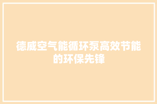 德威空气能循环泵高效节能的环保先锋